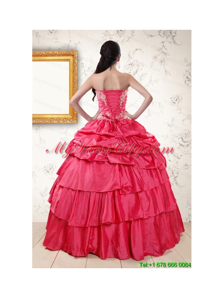 2015 The Super Hot Appliques Sweet 16 Dresses in Coral Red