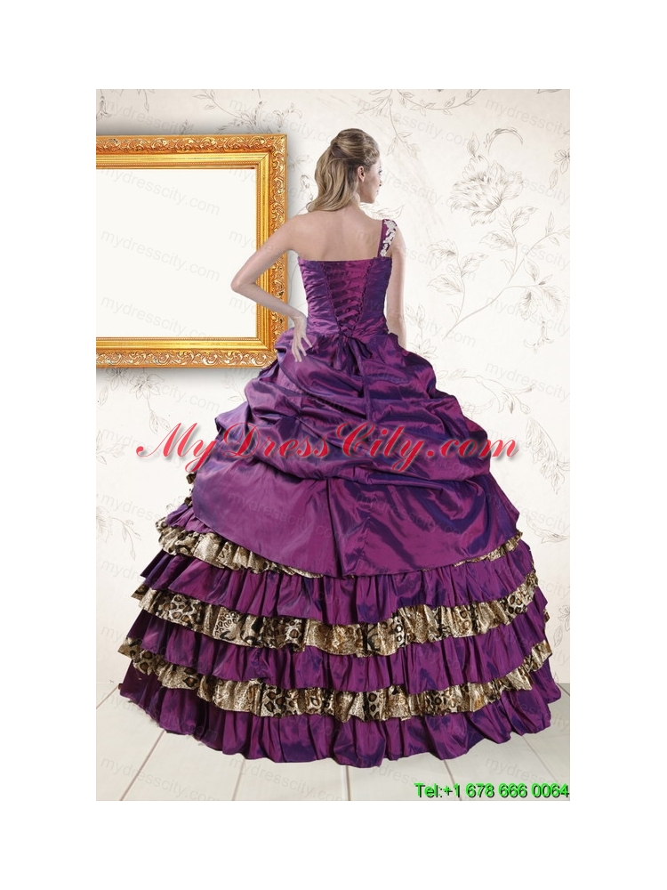 Classic One Shoulder Quinceanera Dresses with Beading and Leopard