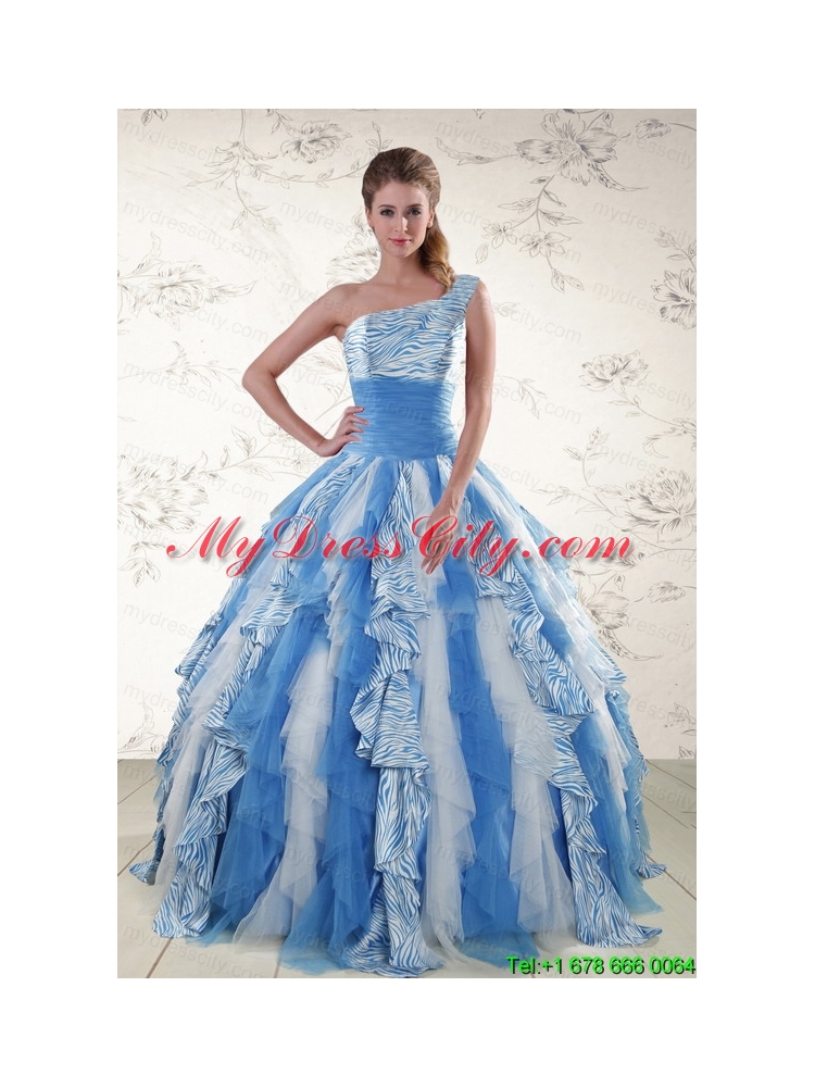 Multi Color One Shoulder Printed Quinceanera Dresses for 2015