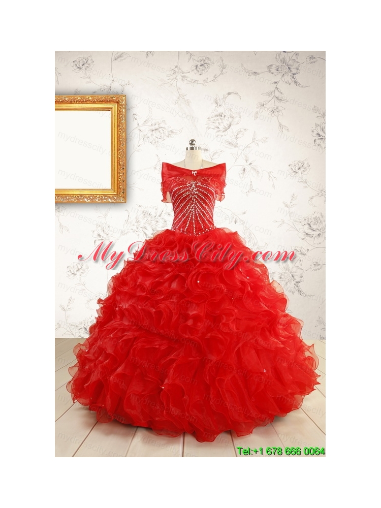 2015 Luxurious Sweetheart Beading Red Quinceanera Dresses