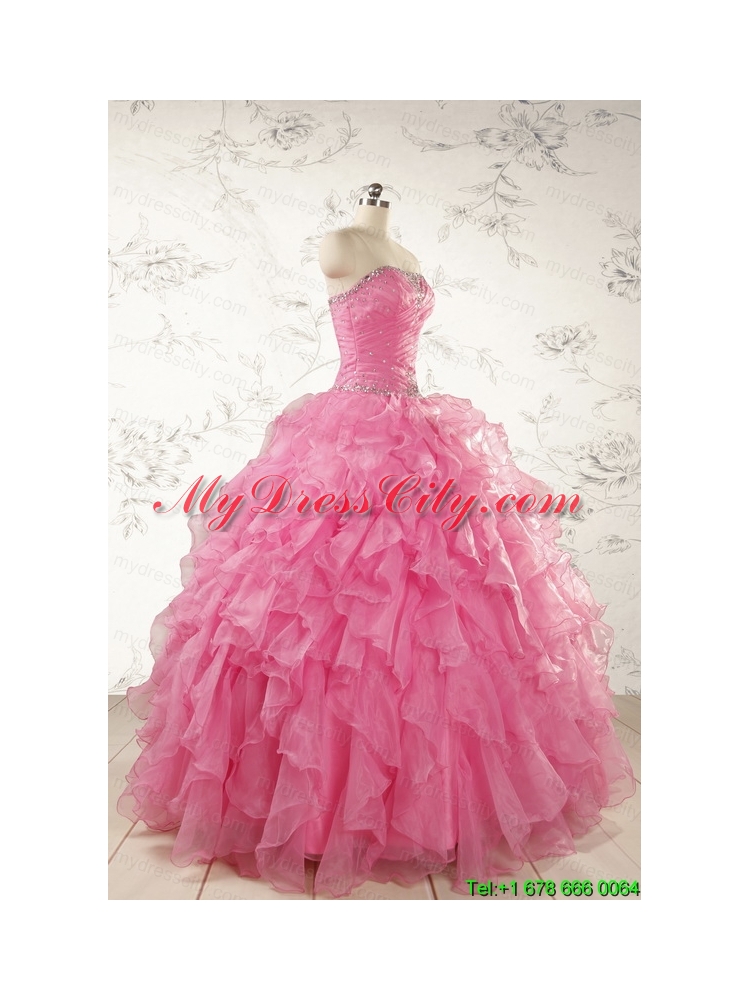 2015 Ball Gown Organza Quinceanera Dresses with Beading and Ruffles