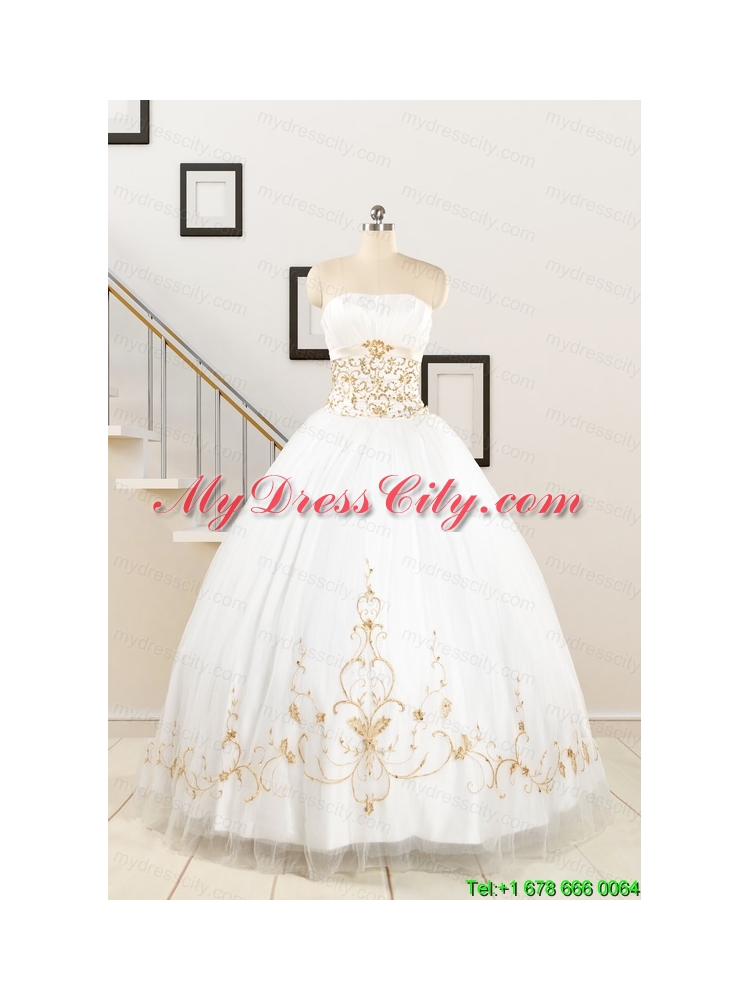 2015 Spring Sweet Beading White Quinceanera Dresses