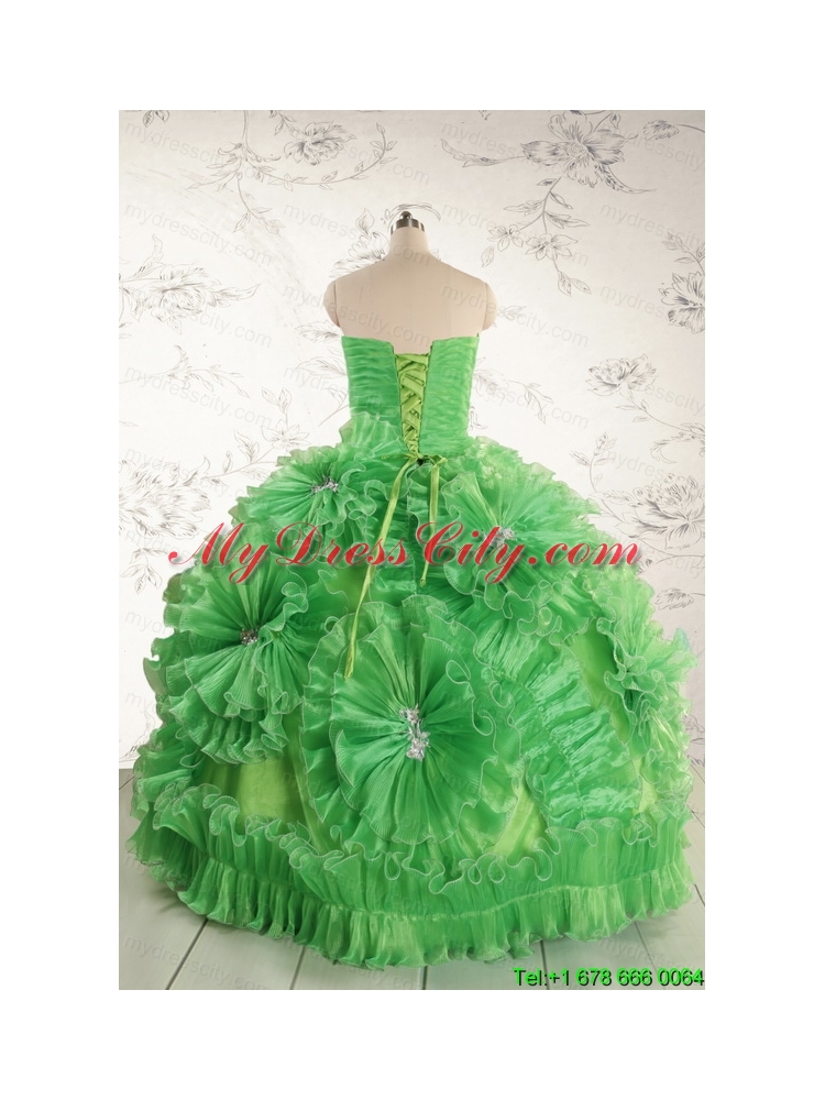 Classical Green Quinceanera Dresses with Appliques and Ruffles for 2015