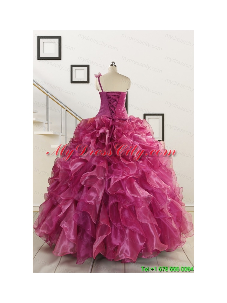 Exclusive Beading One Shoulder Sweet 16 Dresses in Fuchsia