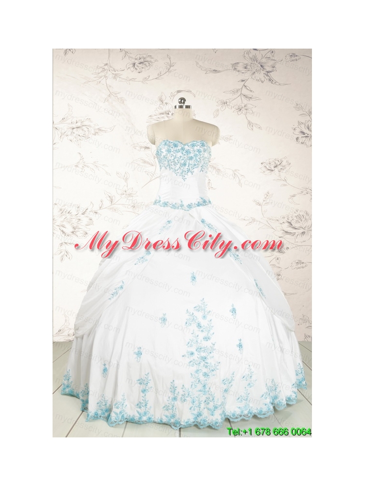 Modest Appliques Quinceanera Dresses in White for 2015
