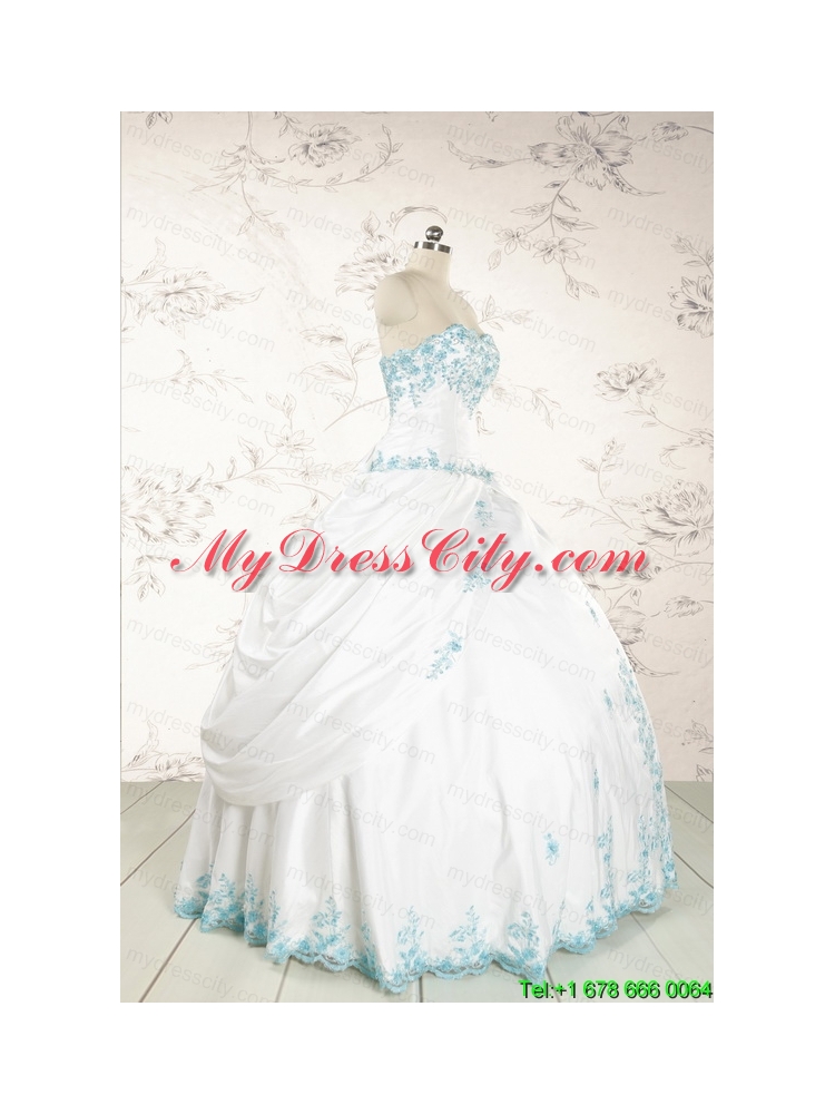 Modest Appliques Quinceanera Dresses in White for 2015