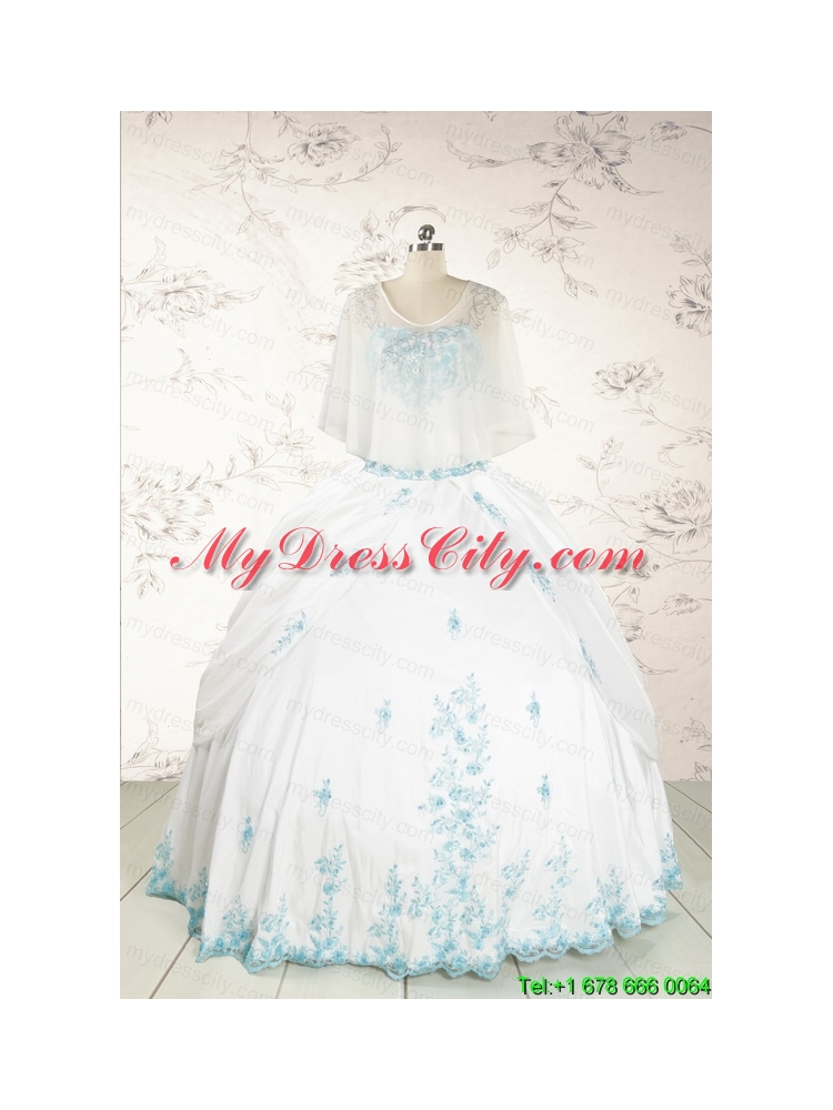 Modest Appliques Quinceanera Dresses in White for 2015