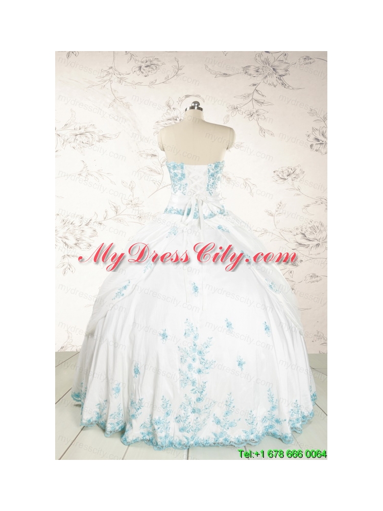 Modest Appliques Quinceanera Dresses in White for 2015