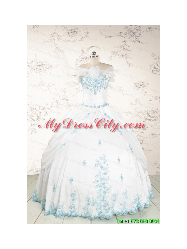 Modest Appliques Quinceanera Dresses in White for 2015