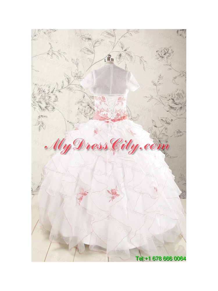 2015 Pretty Appliques and Ruffles Quinceanera Dresses with Strapless