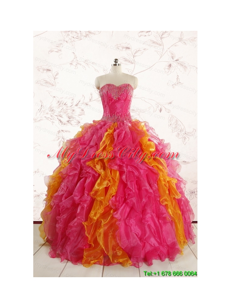 Luxurious Puffy Multi Color Quinceanera Dresses with Beading and Ruffles