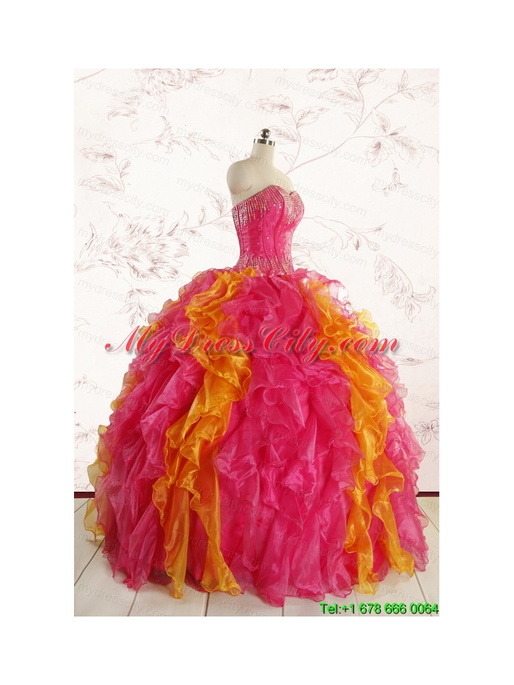Luxurious Puffy Multi Color Quinceanera Dresses with Beading and Ruffles