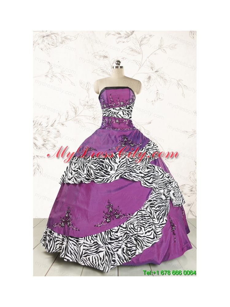 Unique Purple Quinceanera Dresses with Embroidery and Zebra