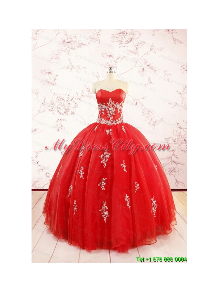 Most Popular Red Puffy Quinceanera Dresses with Appliques