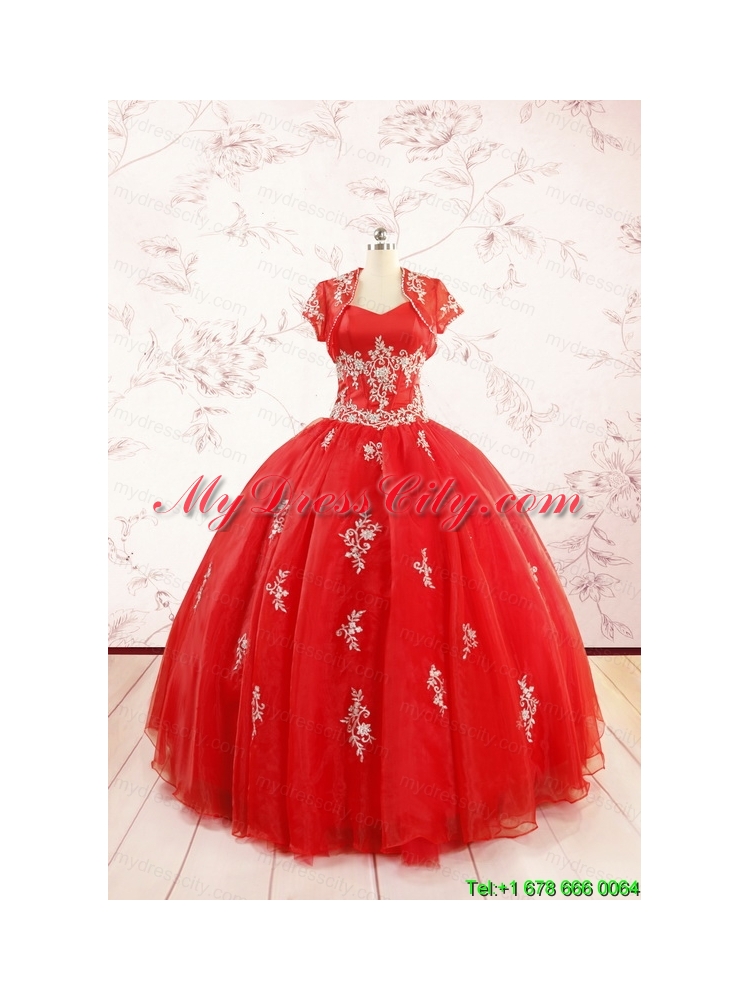 Most Popular Red Puffy Quinceanera Dresses with Appliques