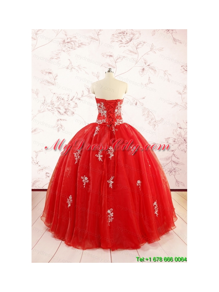 Most Popular Red Puffy Quinceanera Dresses with Appliques