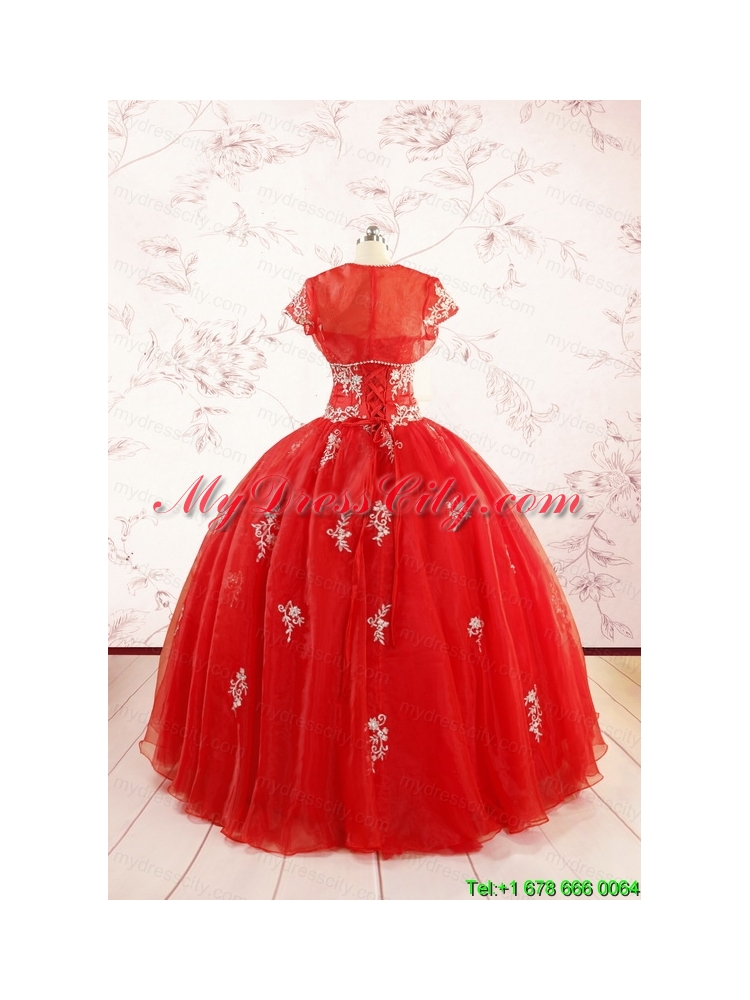 Most Popular Red Puffy Quinceanera Dresses with Appliques