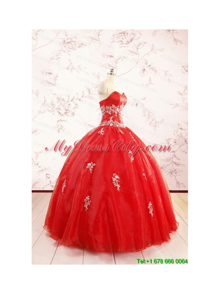 Most Popular Red Puffy Quinceanera Dresses with Appliques