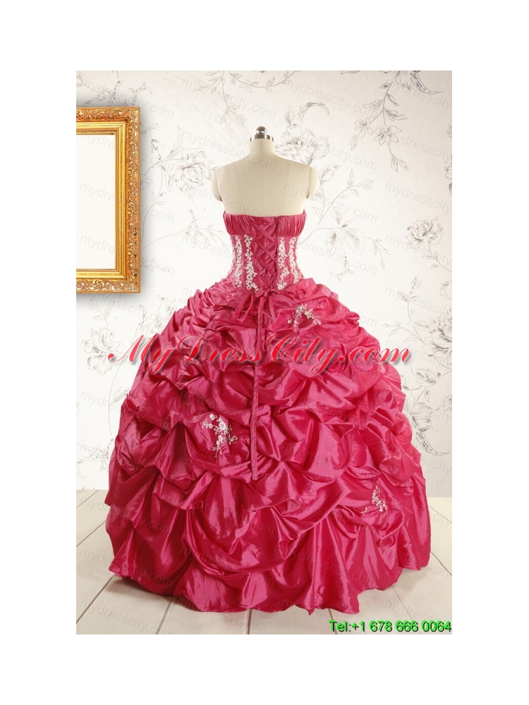 Cheap Appliques Coral Red Quinceanera Dress with Strapless