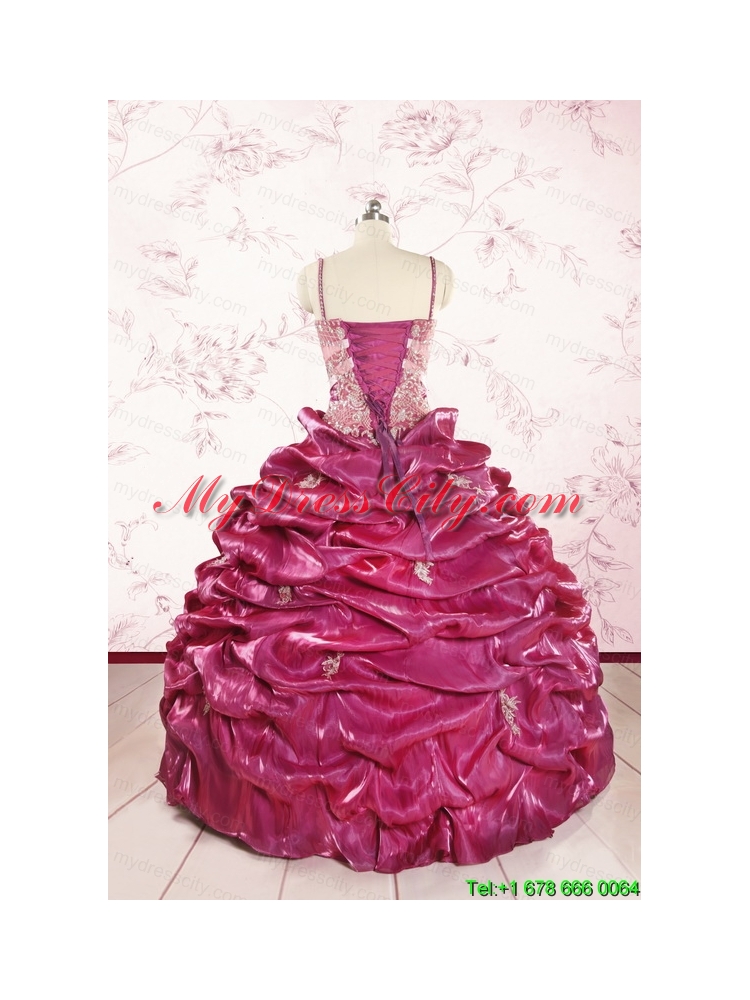 2015 Unique Appliques Quinceanera Dresses with Spaghetti Straps