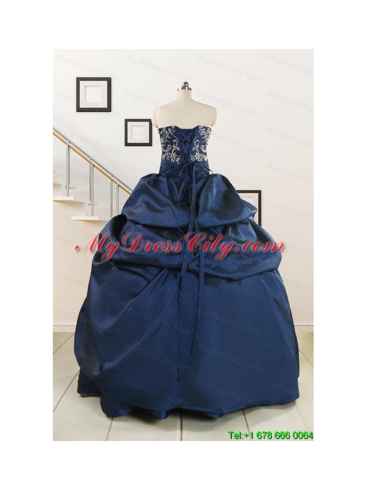 Custom Made Navy Blue Embroidery Quinceanera Dresses with Appliques