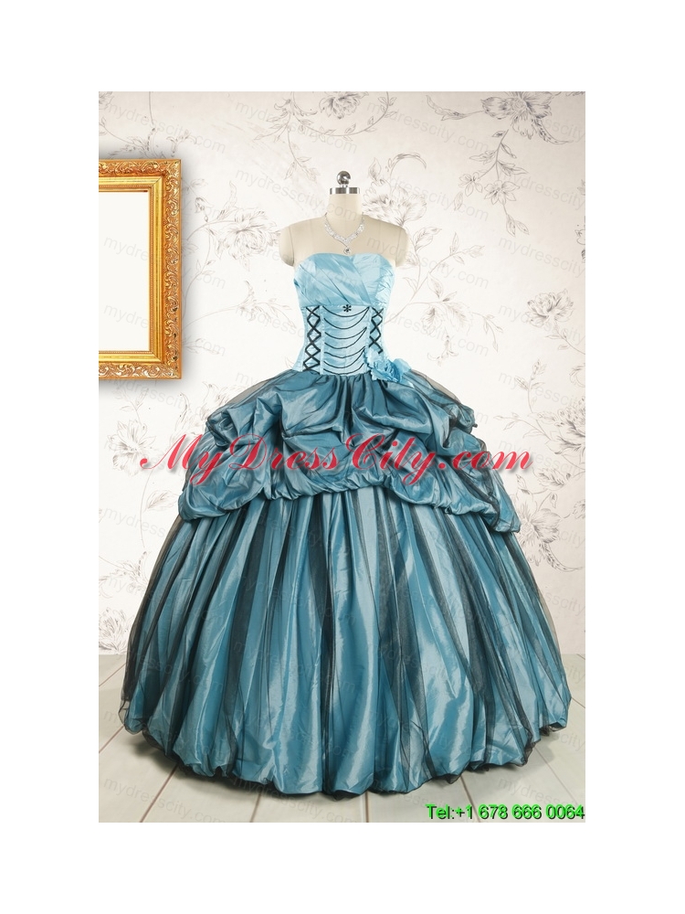 2015 Cheap Strapless Quinceanera Dresses in Teal