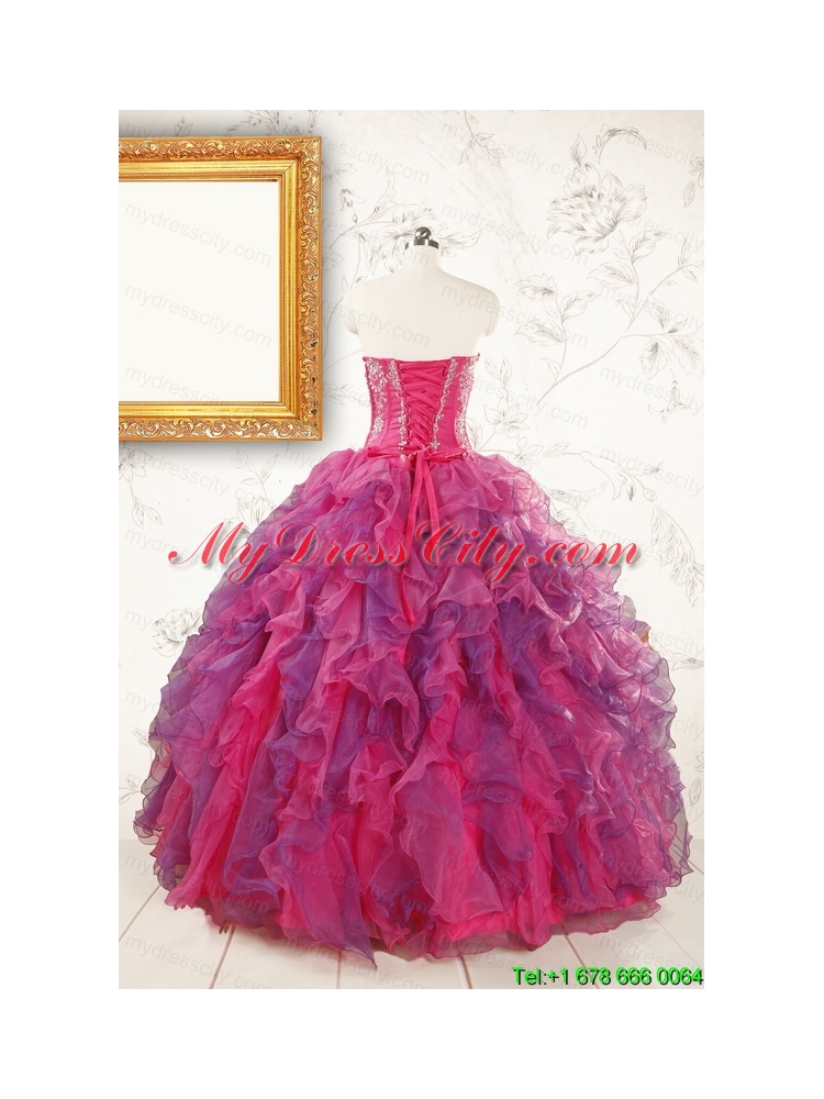 2015 Beautifull Multi Color Quinceanera Dresses with Appliques and Ruffles