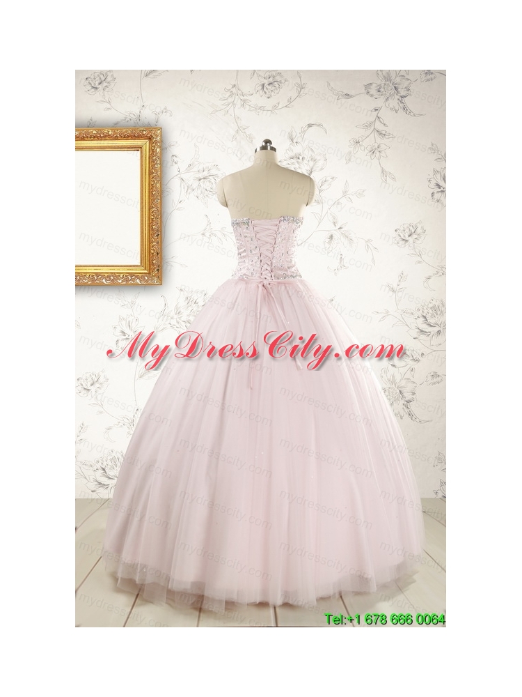 2015 Pretty Beading Light Pink Quinceanera Dresses