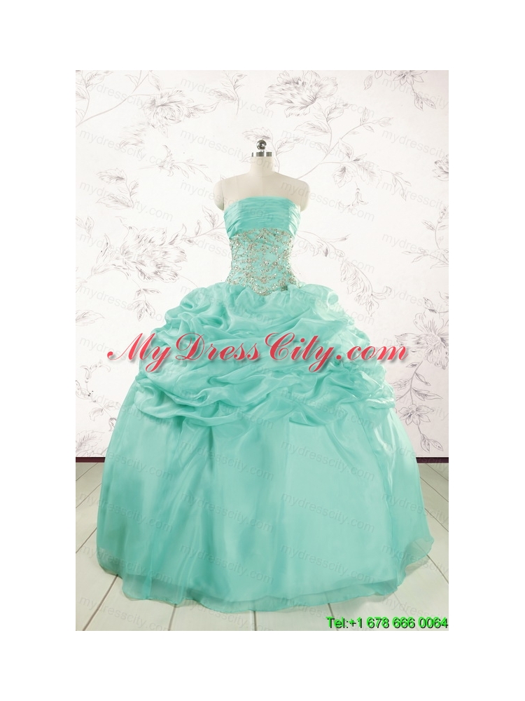 2015 Pretty Puffy Apple Green Sweet 16 Dresses with Beading