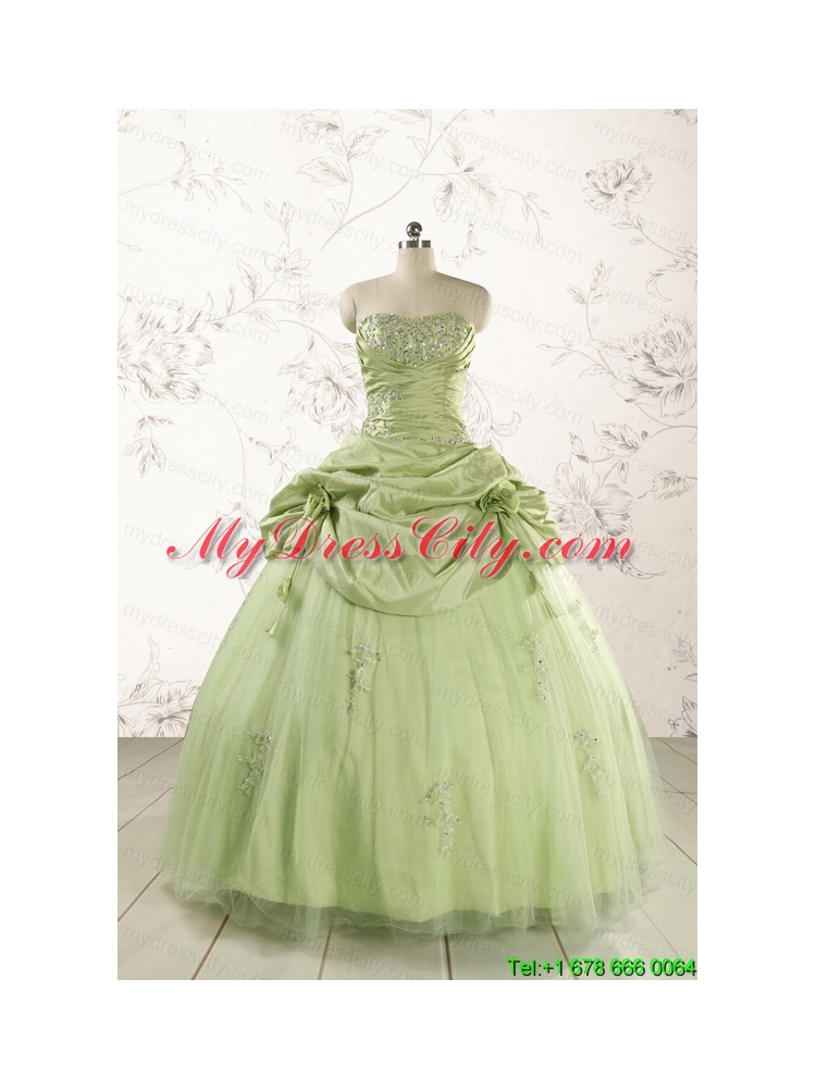 2015 Sweetheart Beading Quinceanera Dress in Yellow Green