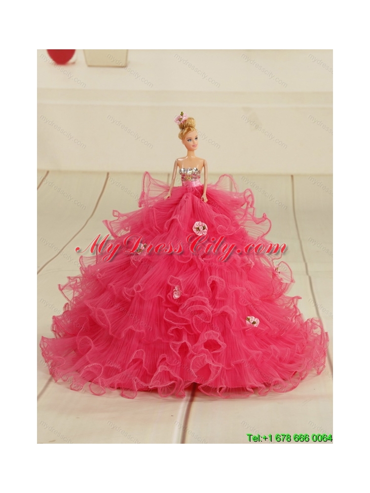 2015 Beautiful Pink Little Girl Pageant Dress with Beading and Ruffled Layers