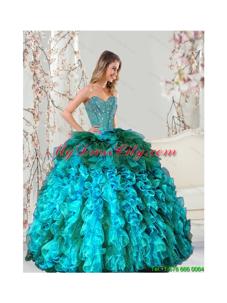 Detachable and Designer Multi Color Beading and Ruffles Sweet 15 Dresses for 2015