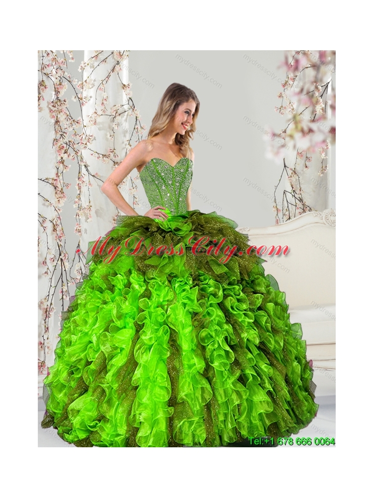 Detachable and Classic Beading and Ruffles Multi Color Dresses for Quince