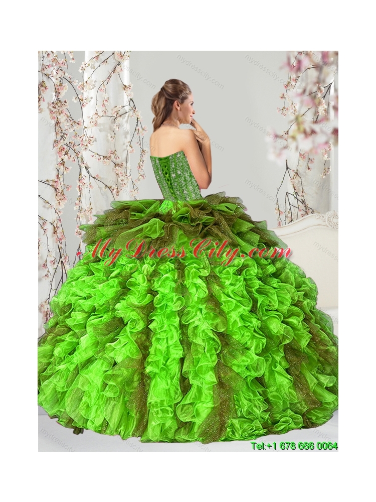 Detachable and Classic Beading and Ruffles Multi Color Dresses for Quince