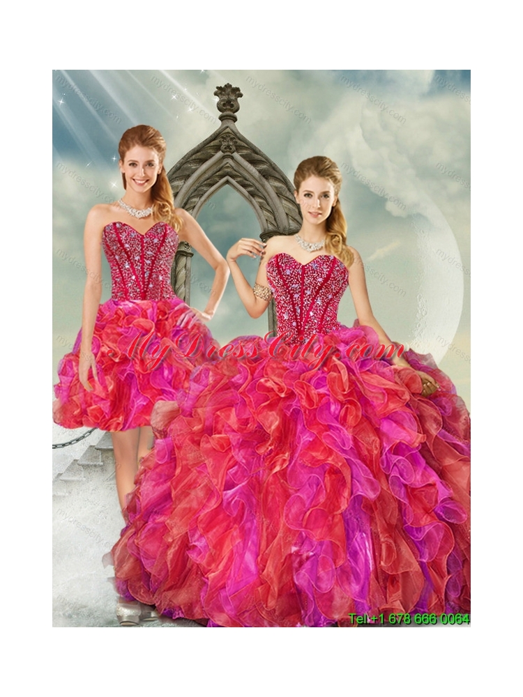 2015 Detachable and Elegant Beading and Ruffles Multi Color Quince Dresses