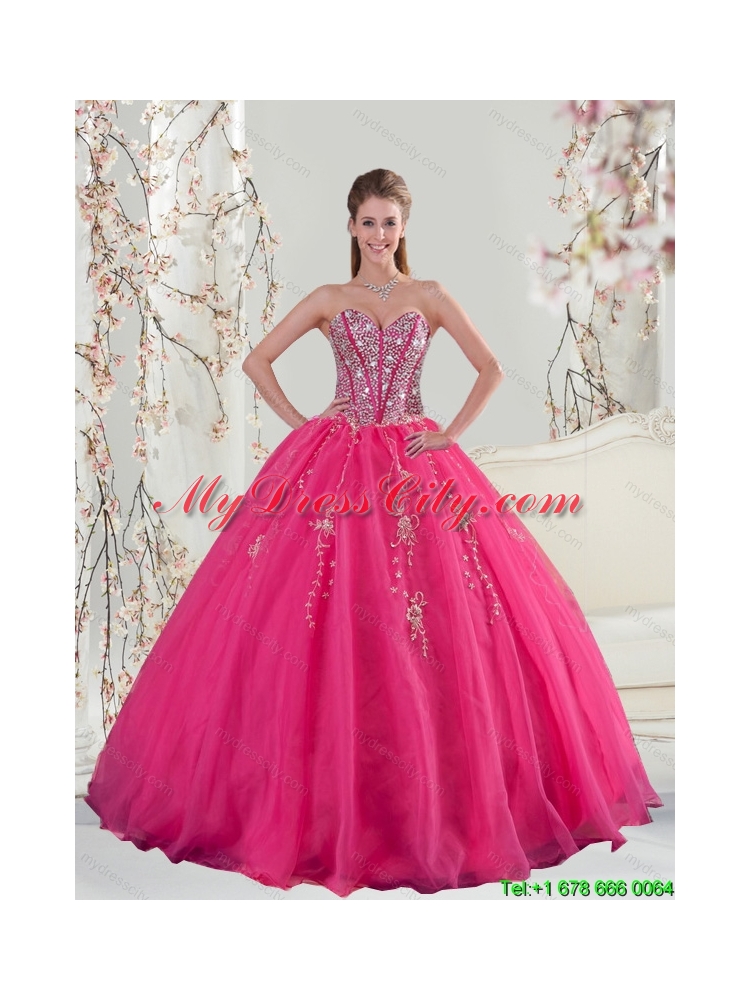 2015 Detachable and Elegant Sweetheart Hot Pink Sequins and Appliques Prom Dresses