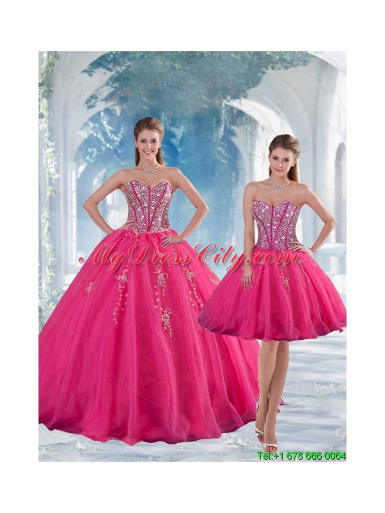 2015 Detachable and Elegant Sweetheart Hot Pink Sequins and Appliques Prom Dresses
