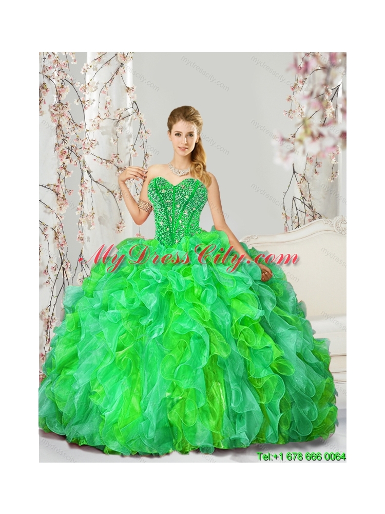 2015 Detachable and Pretty Beading and Ruffles Dresses for Quince in Multi Color