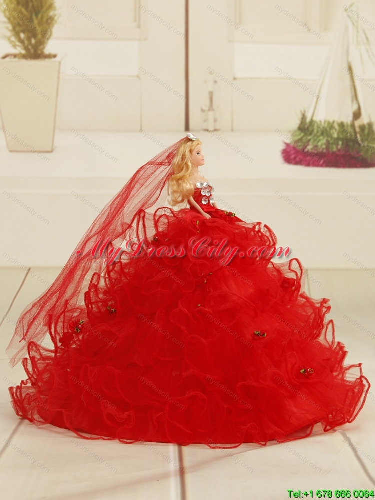 2015 Latest Beading and Ruffles Quince Dresses in Red