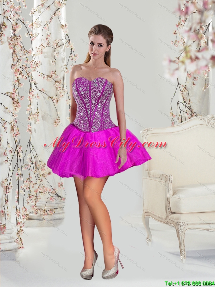 Detachable and Elegant Beading and Ruffles Fuchsia Quinceanera Dress for 2015
