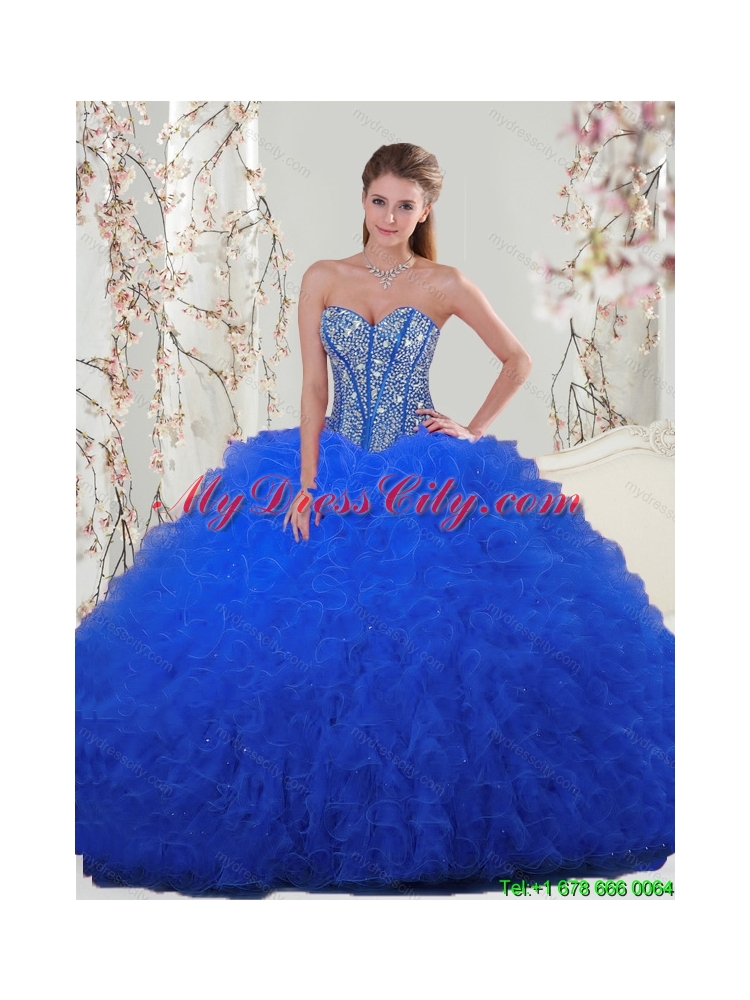 Detachable and Unique Royal Blue Quinceanera Dresses with Beading and Ruffles for 2015 Spring