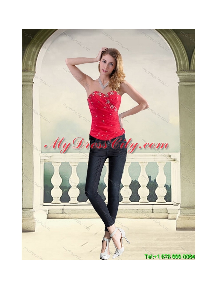 Wonderful Strapless Red Corset with Beading for 2015