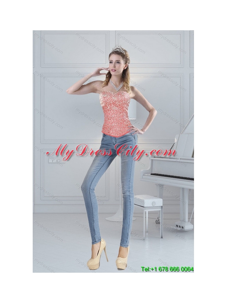 2015 Pretty Watermelon Corset with Beading