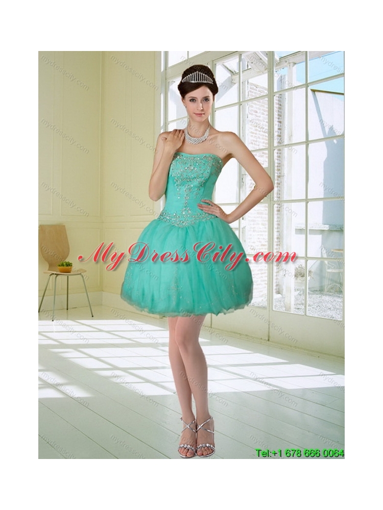 Apple Green Strapless 2015 Prom Dresses with Embroidery and Beading