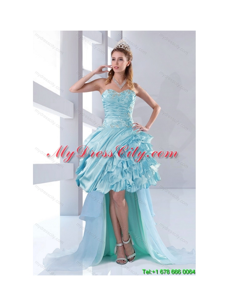 Discount Beaded Sweetheart High Low Ruffled Prom Dresses for 2015