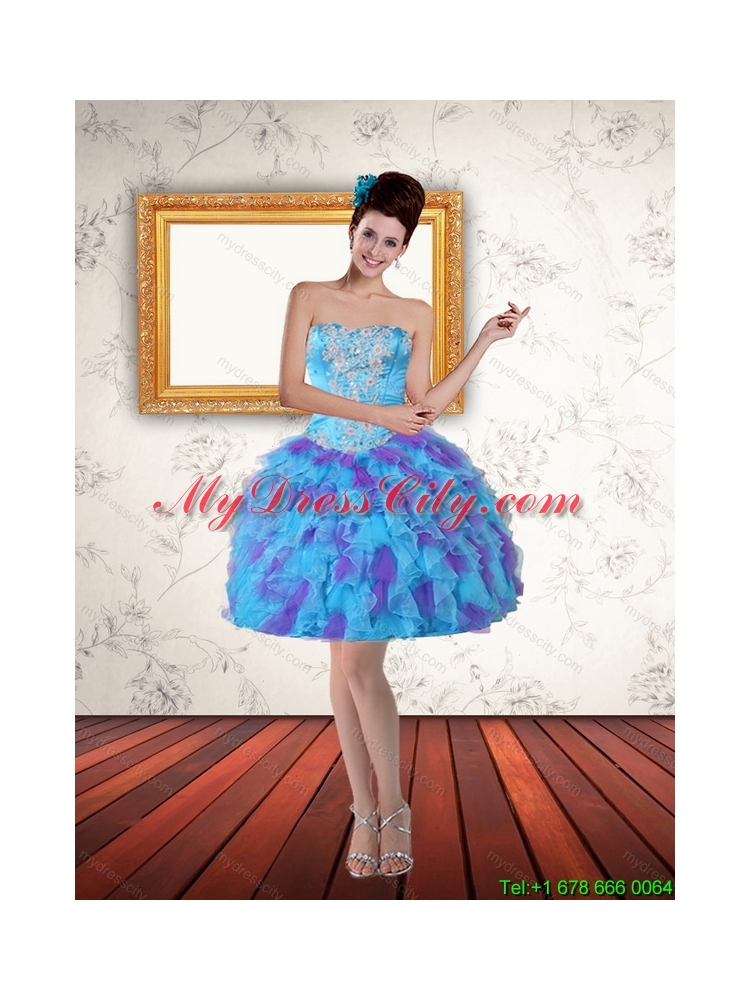 2015 Sweetheart Beading and Ruffled Layers Short Prom Dress in Multi Color