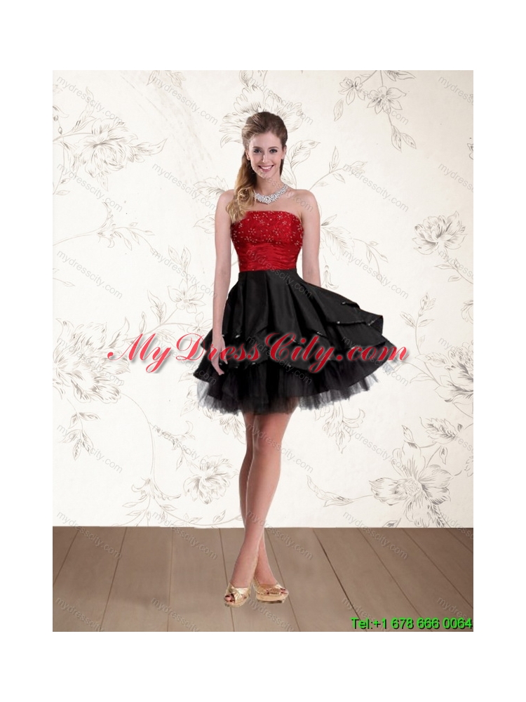 Cheap High Low Strapless  Prom Dresses in Red and Black