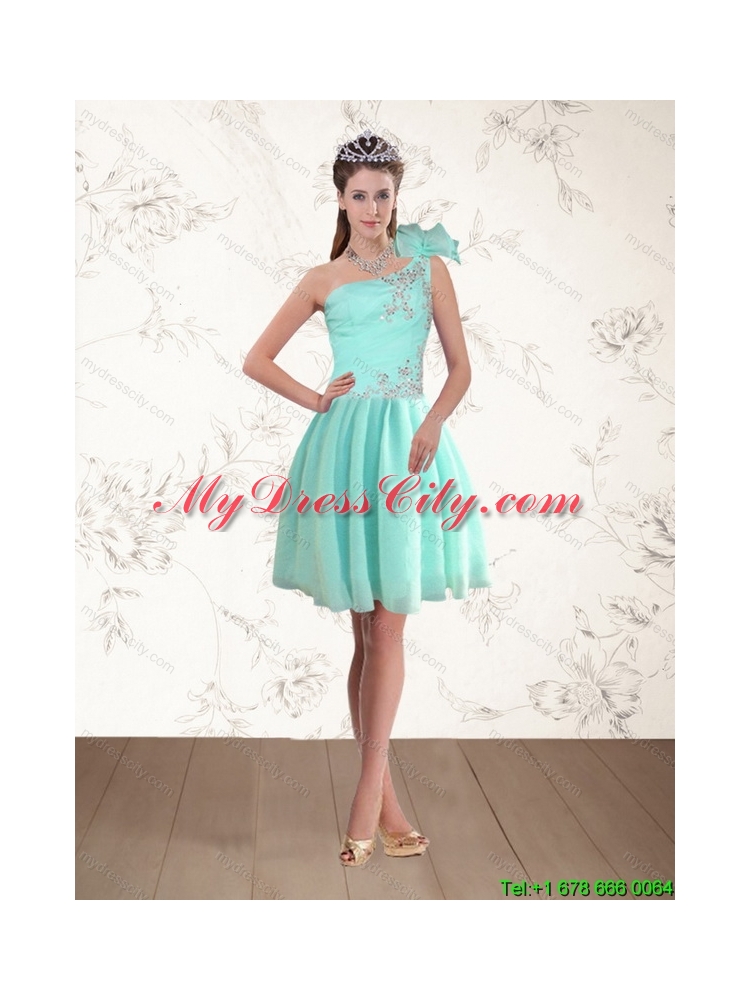 Discount Apple Green One Shoulder Prom Dresses with Beading