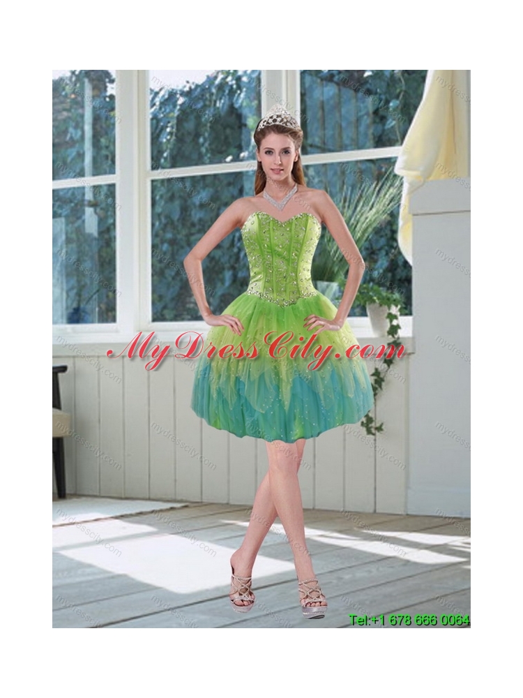 Romantic Multi Color Sweetheart Prom Dress with Appliques and Beading