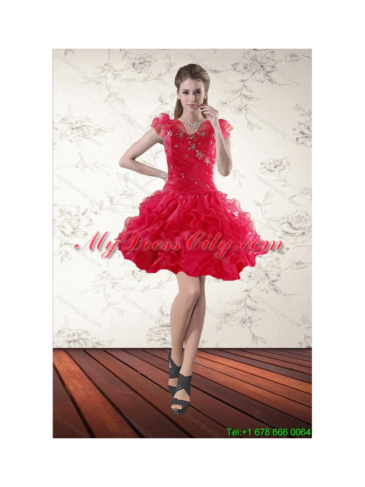 Sweetheart Red 2015 Prom Gown with Ruffled Layers and Beading